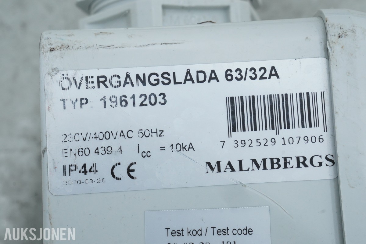 Malmbergs industrikabler 32A/63A med CEE-kontakter og overgangsboks