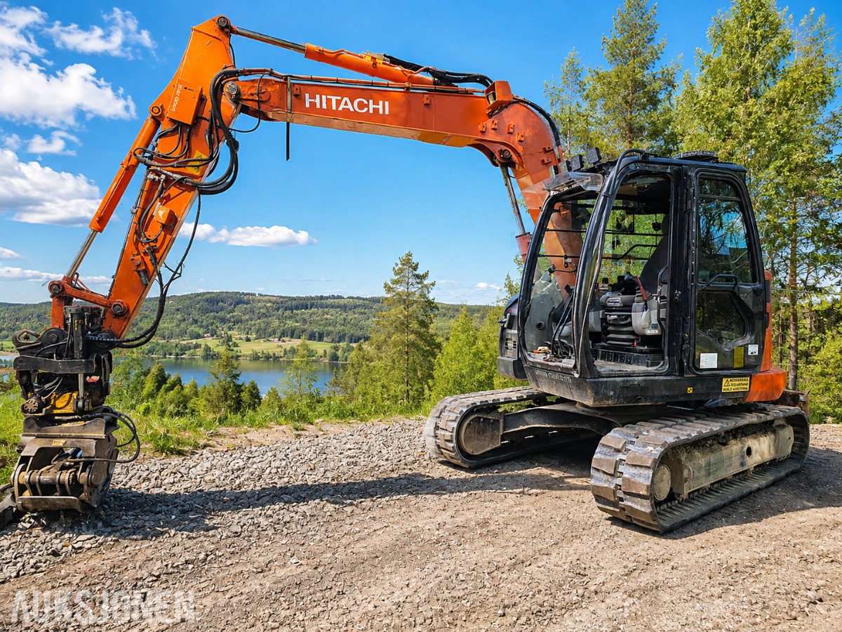 2016 Hitachi ZX85US-5A beltegraver 8 T engcon rotortilt-pusseskuffe-smalskuffe-sentralsmæring