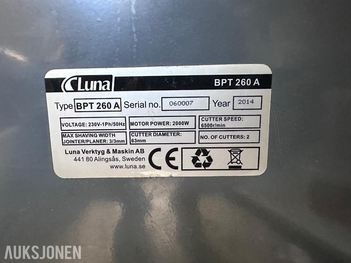 2014 Luna båndsag og tykkelseshøvel, slipemaskiner BBS315 og BPT260A ++