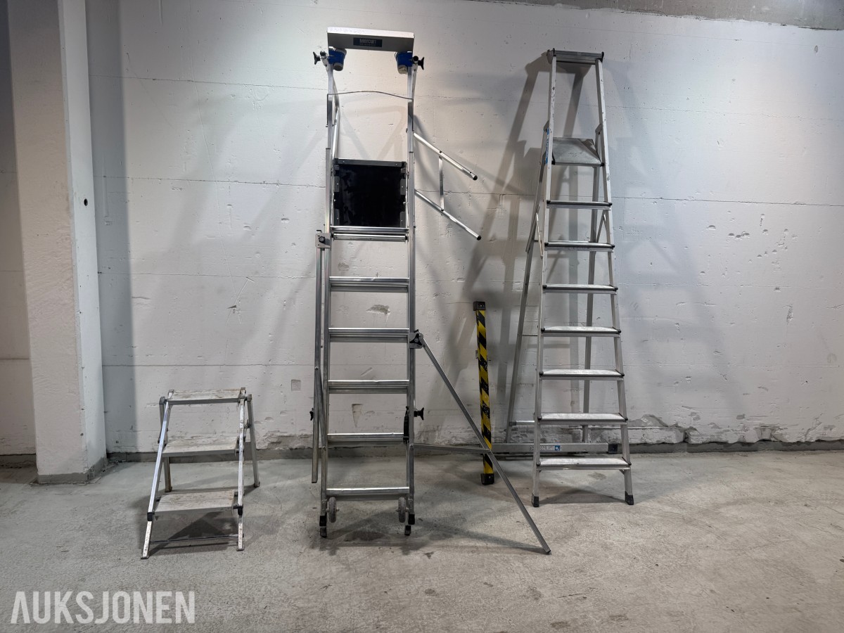 3 Stk Zarges stiger, arbeidsbukk og Khiment arbeidsplattform