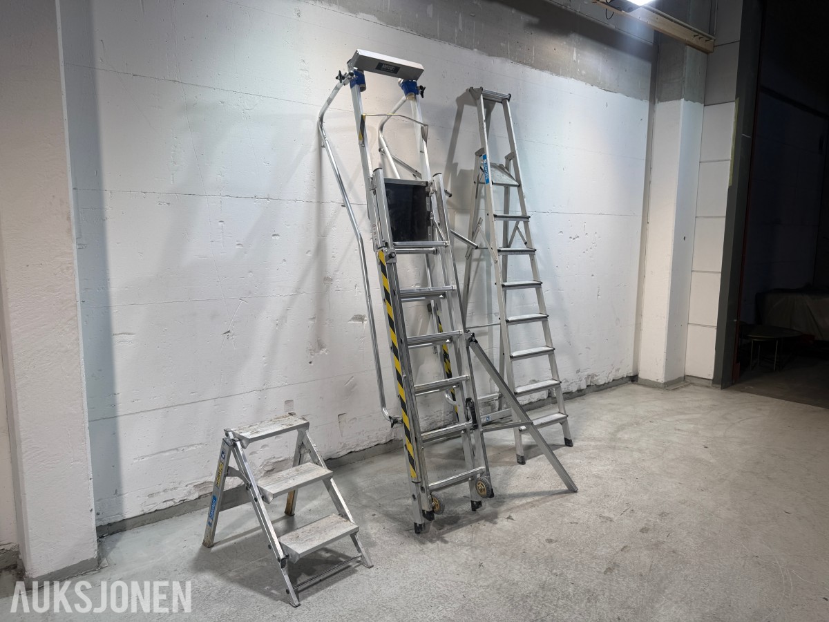 3 Stk Zarges stiger, arbeidsbukk og Khiment arbeidsplattform