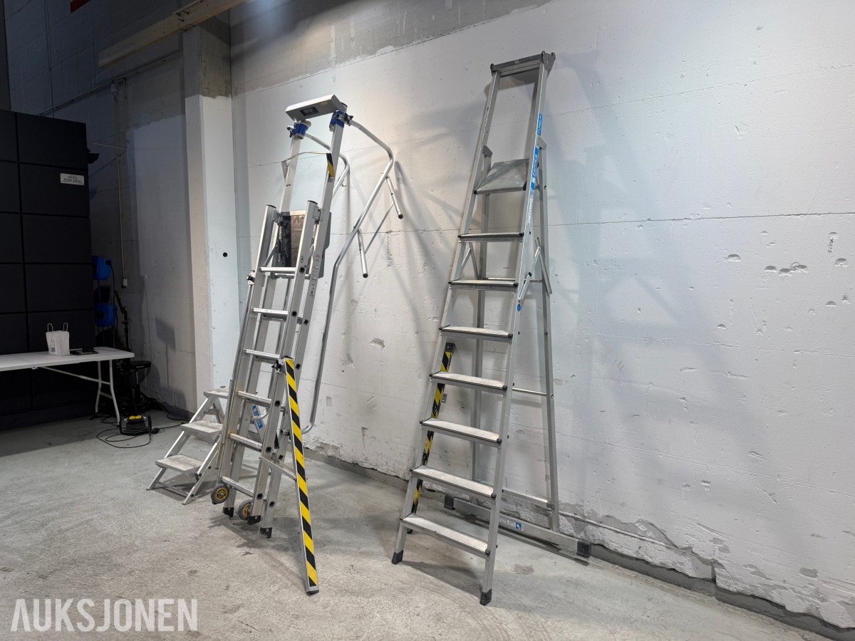 3 Stk Zarges stiger, arbeidsbukk og Khiment arbeidsplattform