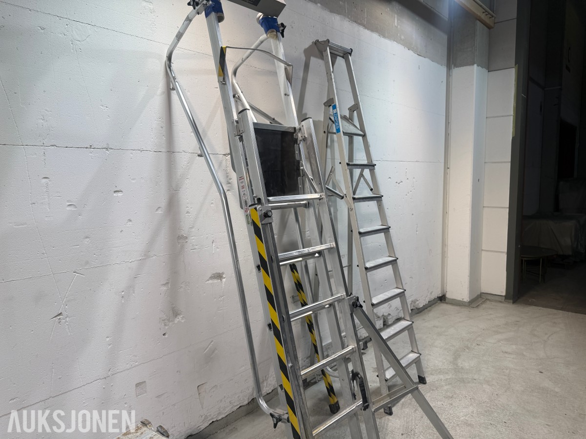 3 Stk Zarges stiger, arbeidsbukk og Khiment arbeidsplattform