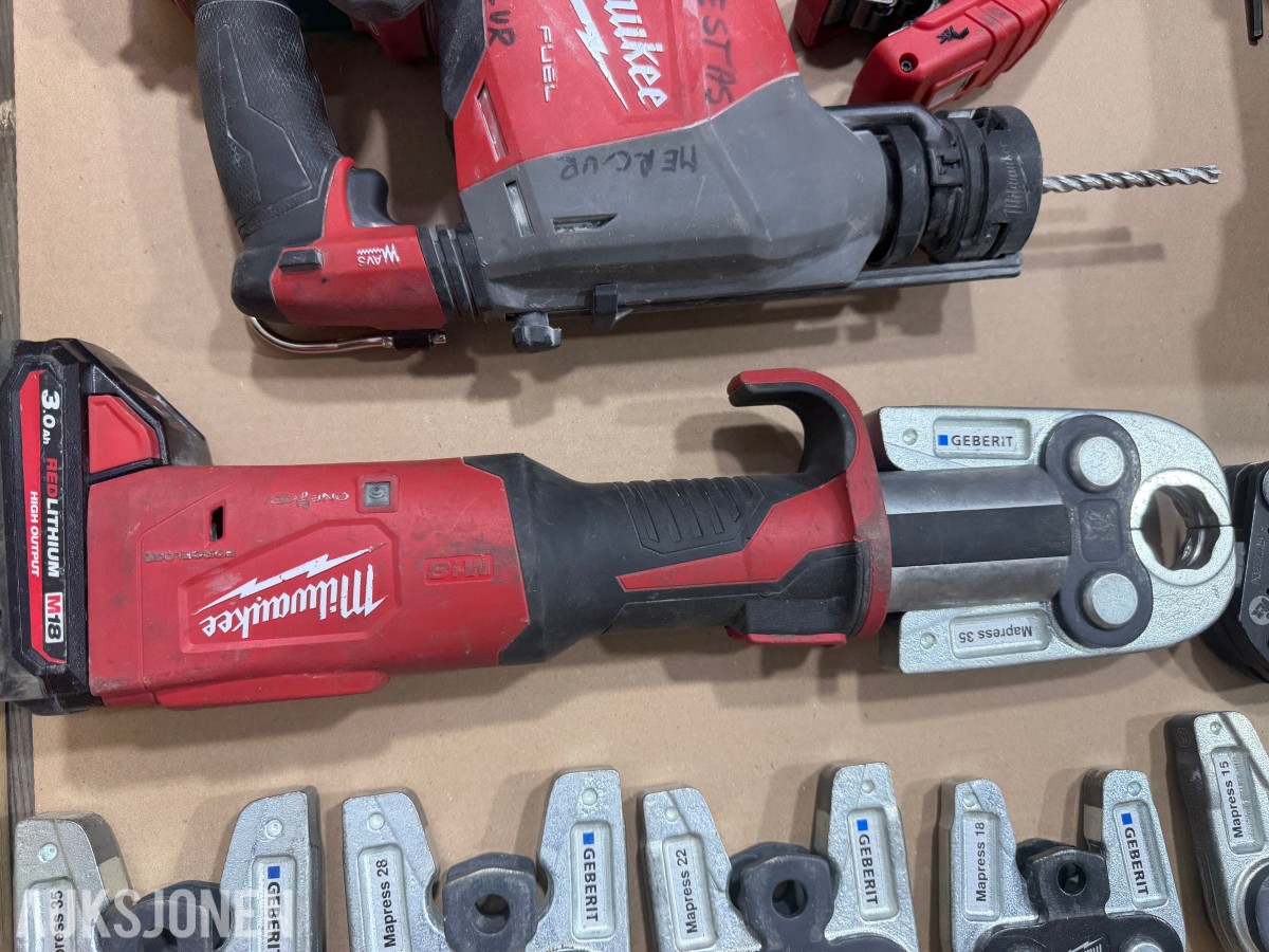 Milwaukee M18/M12 elektroverktøy, pressverktøy og Geberit Mapress pressbakker++