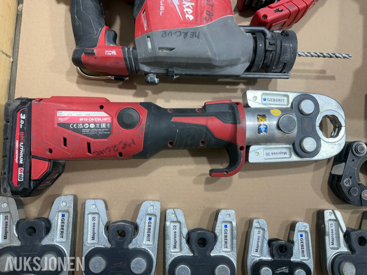 Milwaukee M18/M12 elektroverktøy, pressverktøy og Geberit Mapress pressbakker++