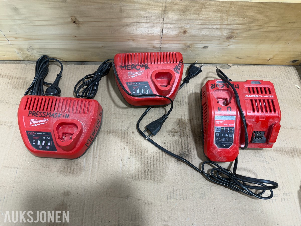 Milwaukee M12/M18 verktøy, batterier, ladere og pressbakker