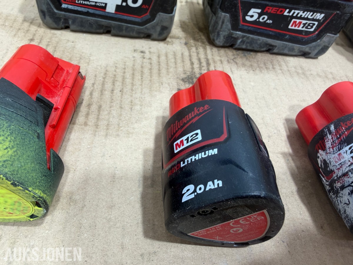 Milwaukee M12/M18 verktøy, batterier, ladere og pressbakker