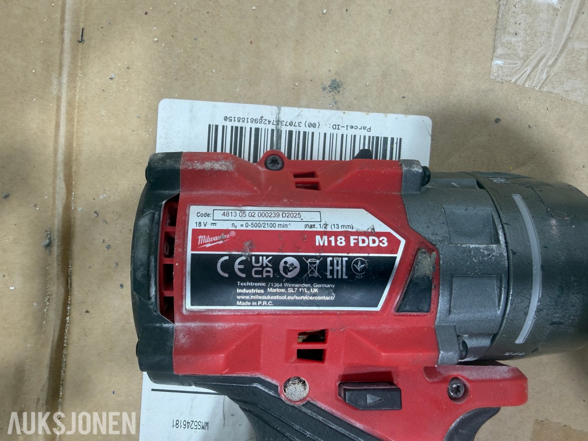 Milwaukee M18/M12 elektroverktøy, pressverktøy, pressbakker, batterier og ladere