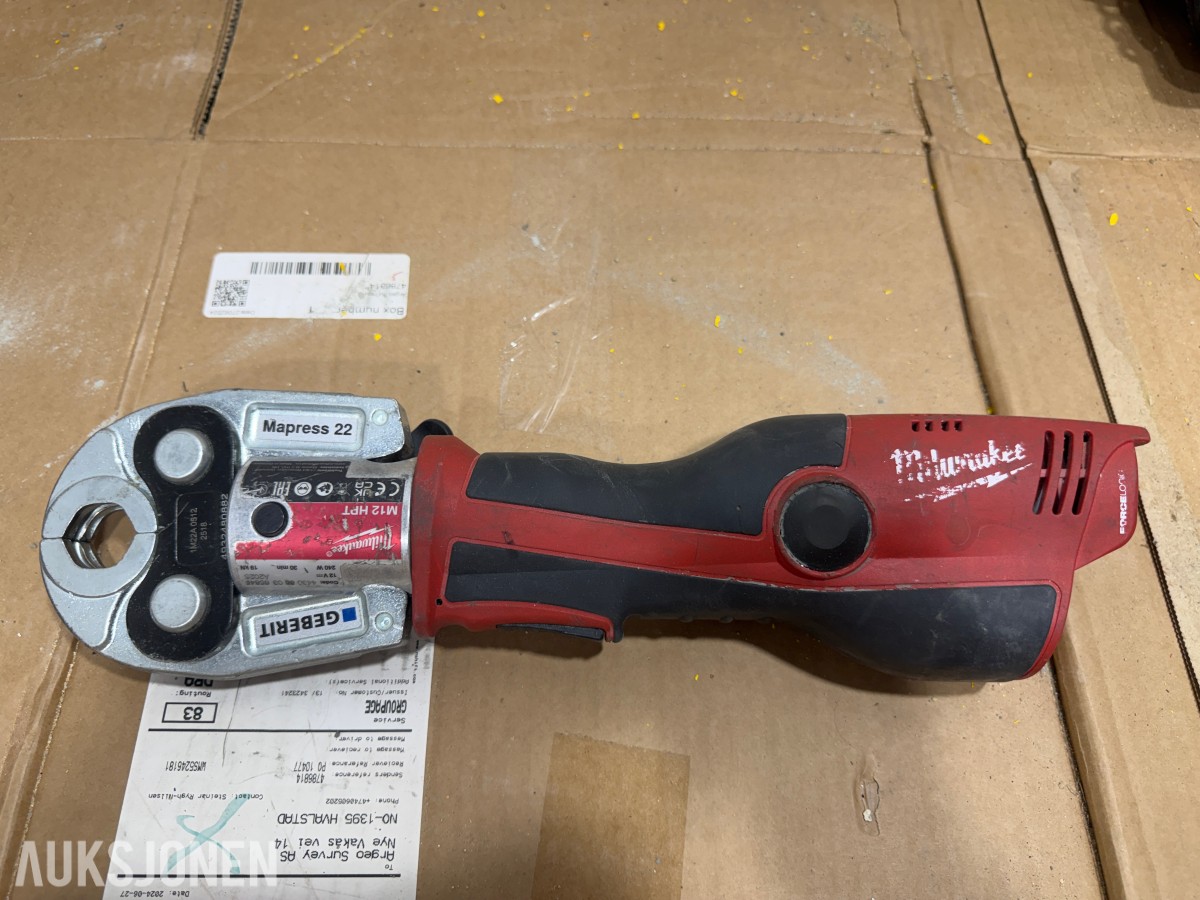 Milwaukee M18/M12 elektroverktøy, pressverktøy, pressbakker, batterier og ladere