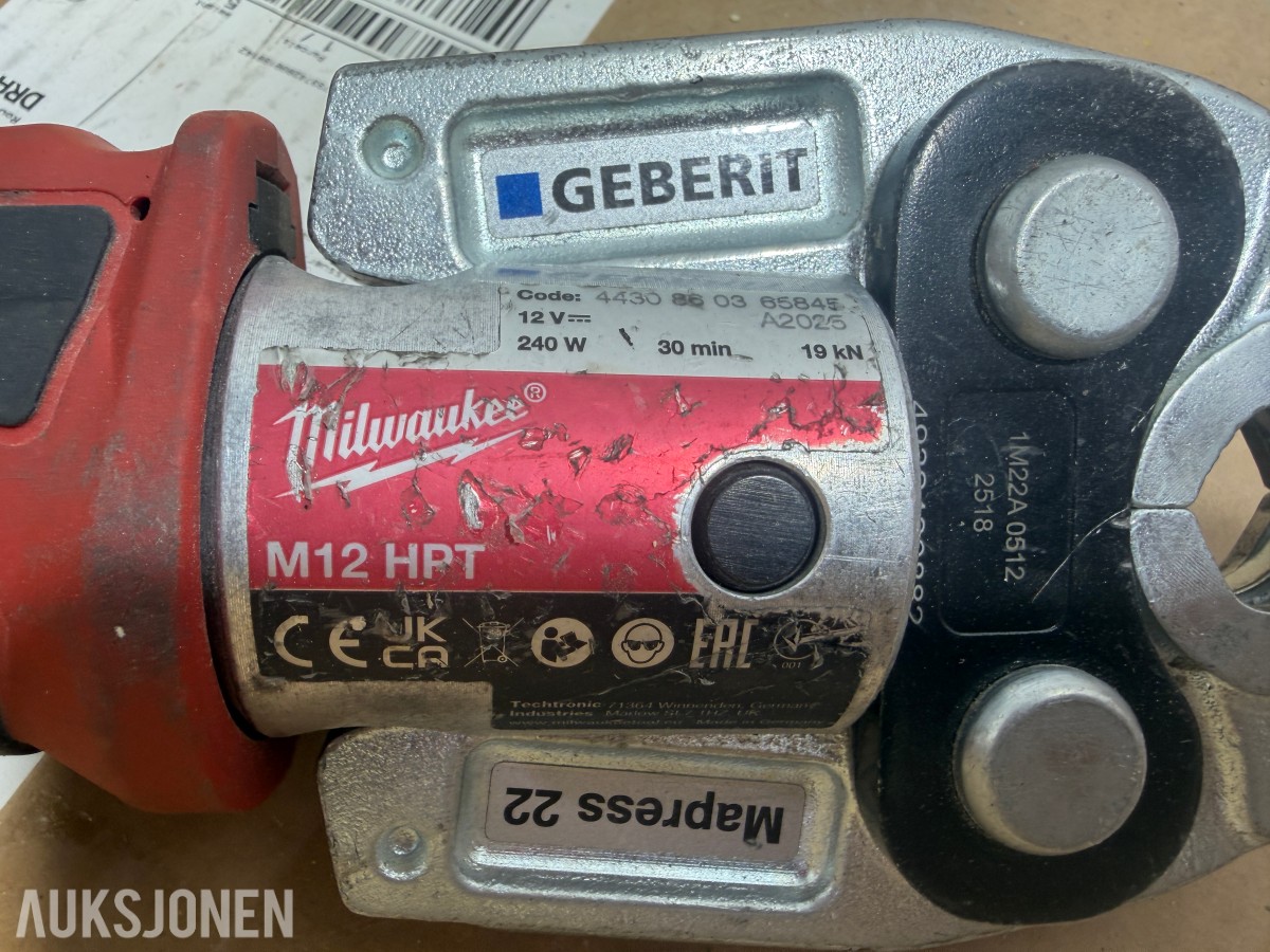 Milwaukee M18/M12 elektroverktøy, pressverktøy, pressbakker, batterier og ladere
