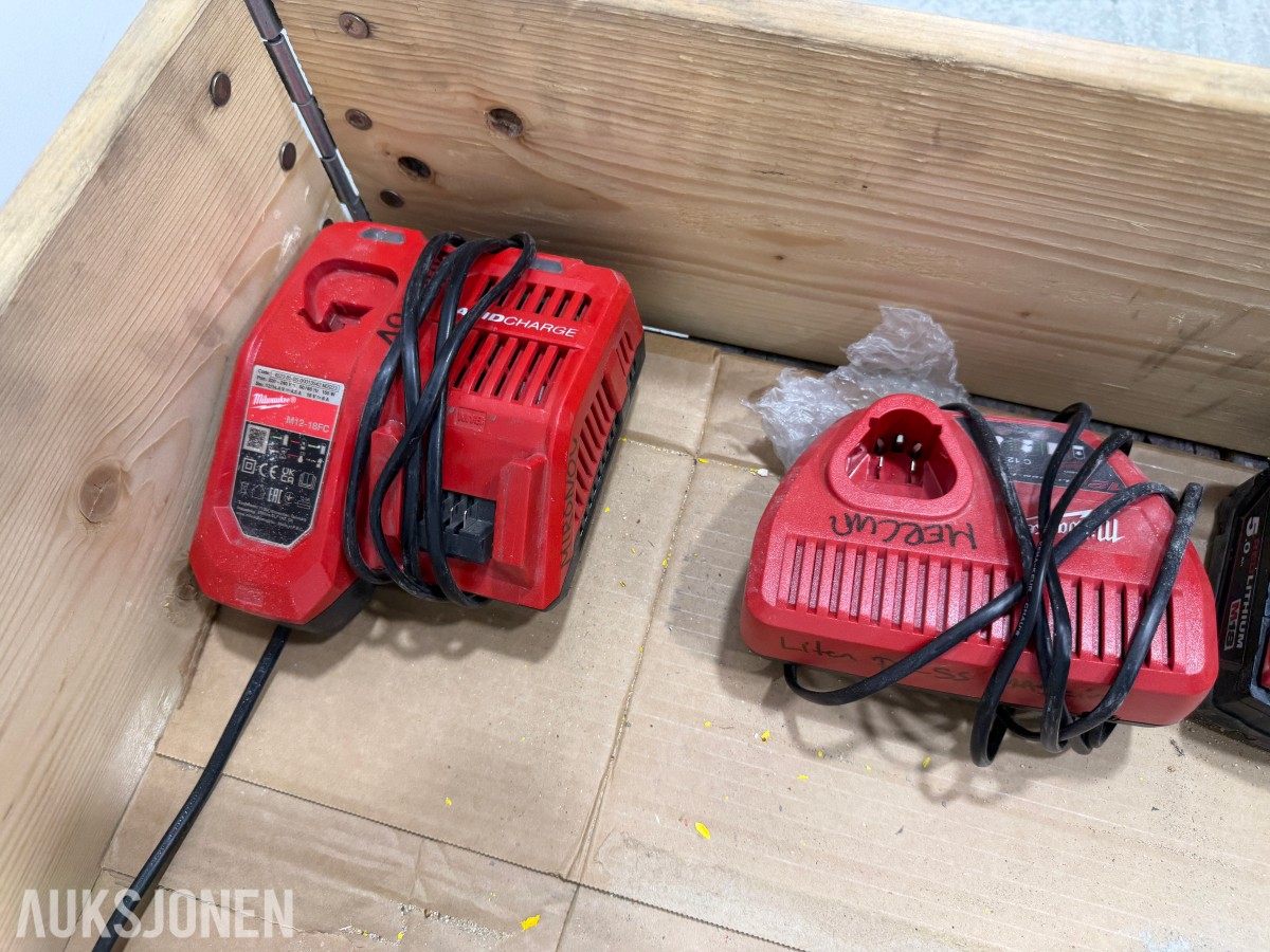 Milwaukee M18/M12 elektroverktøy, pressverktøy, pressbakker, batterier og ladere