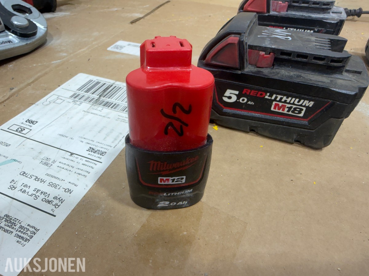 Milwaukee M18/M12 elektroverktøy, pressverktøy, pressbakker, batterier og ladere
