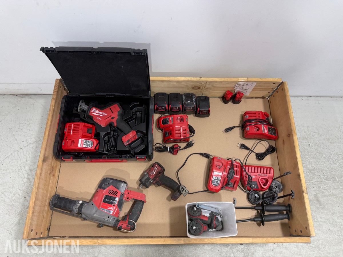 Milwaukee M18/M12 Muttertrekker/meiselhammer/bajonettsag/, batterier og ladere