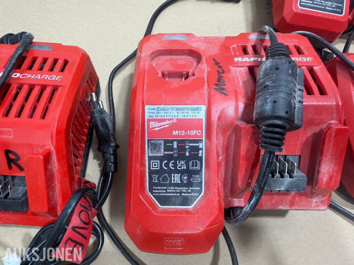 Milwaukee M18/M12 Muttertrekker/meiselhammer/bajonettsag/, batterier og ladere