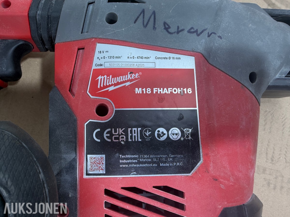 Milwaukee M12/M18 verktøy, batterier, ladere og Geberit Mapress pressbakker