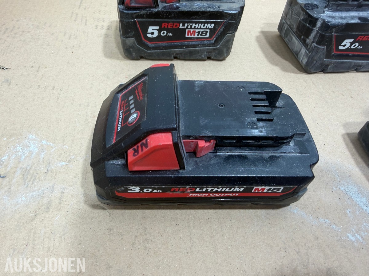 Milwaukee M12/M18 verktøy, batterier, ladere og Geberit Mapress pressbakker