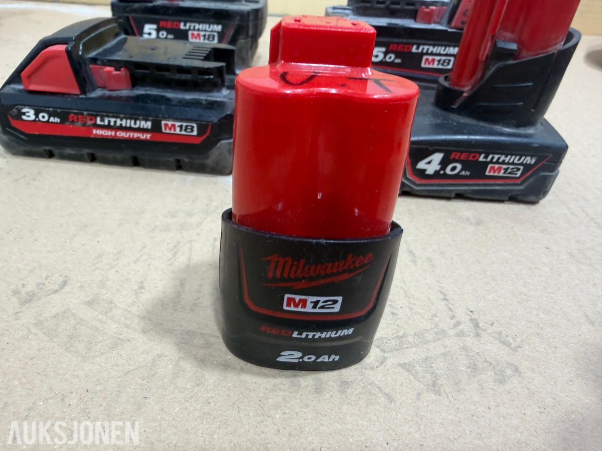 Milwaukee M12/M18 verktøy, batterier, ladere og Geberit Mapress pressbakker