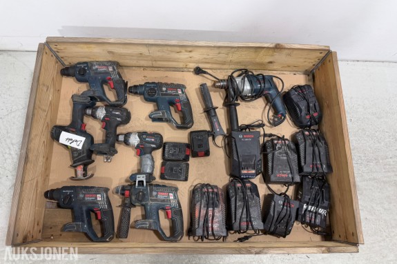 Bosch Professional GBH 18 V-EC, GSR 18V-110 C, GSA 18 V-LI C og GBM 13 HRE med batterier og ladere