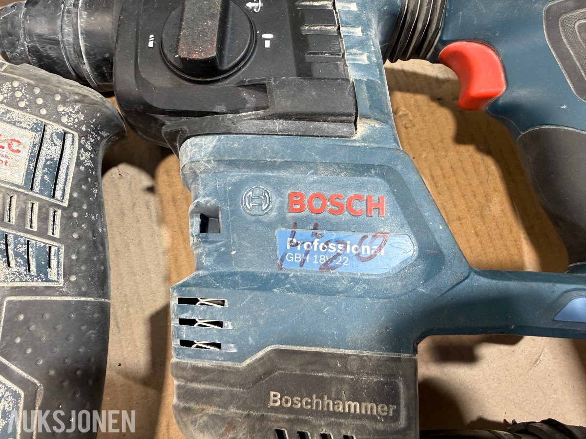 Større parti Bosch Professional 18V elektroverktøy, batterier og ladere