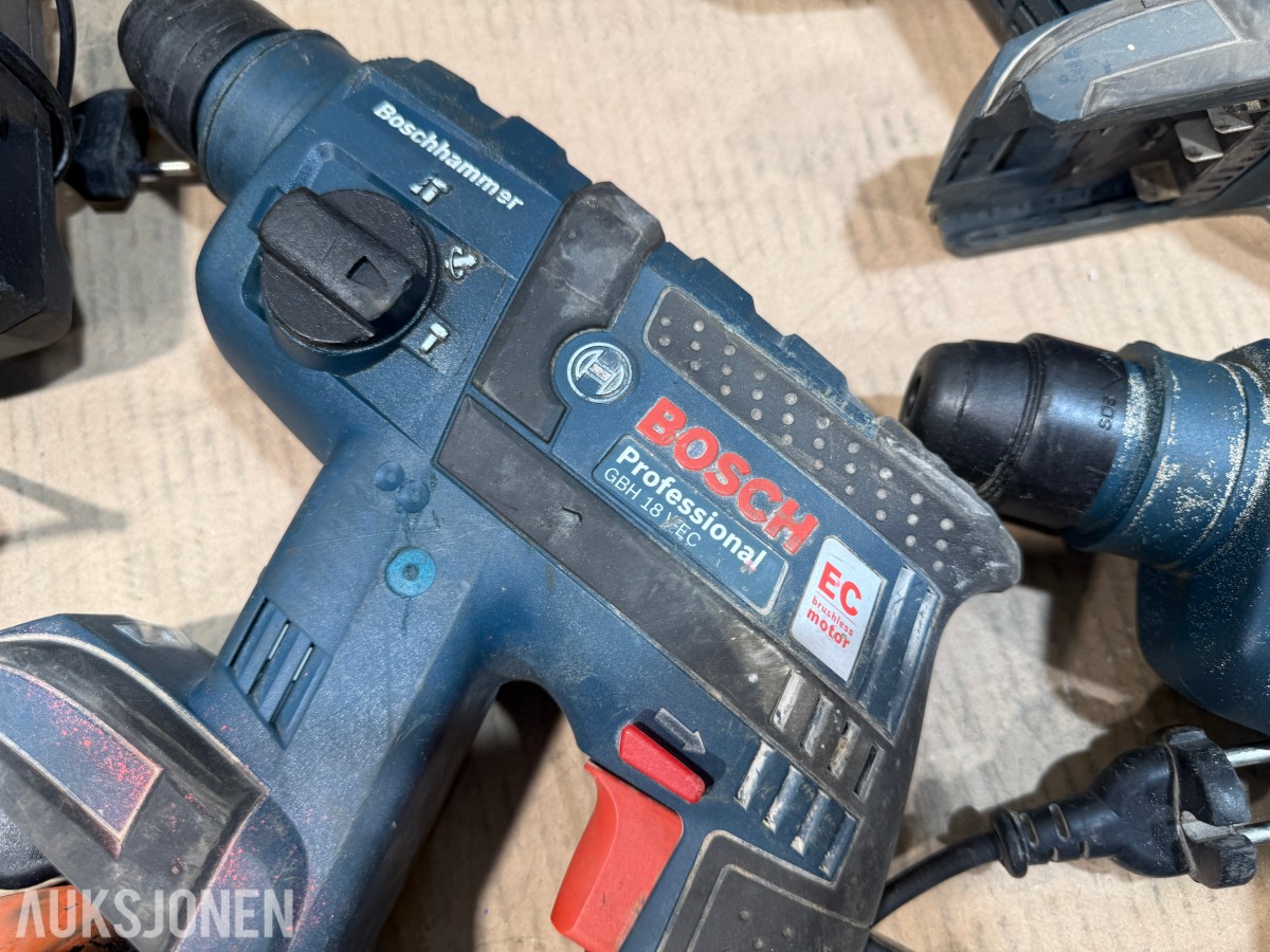 Større parti Bosch Professional 18V elektroverktøy, batterier og ladere