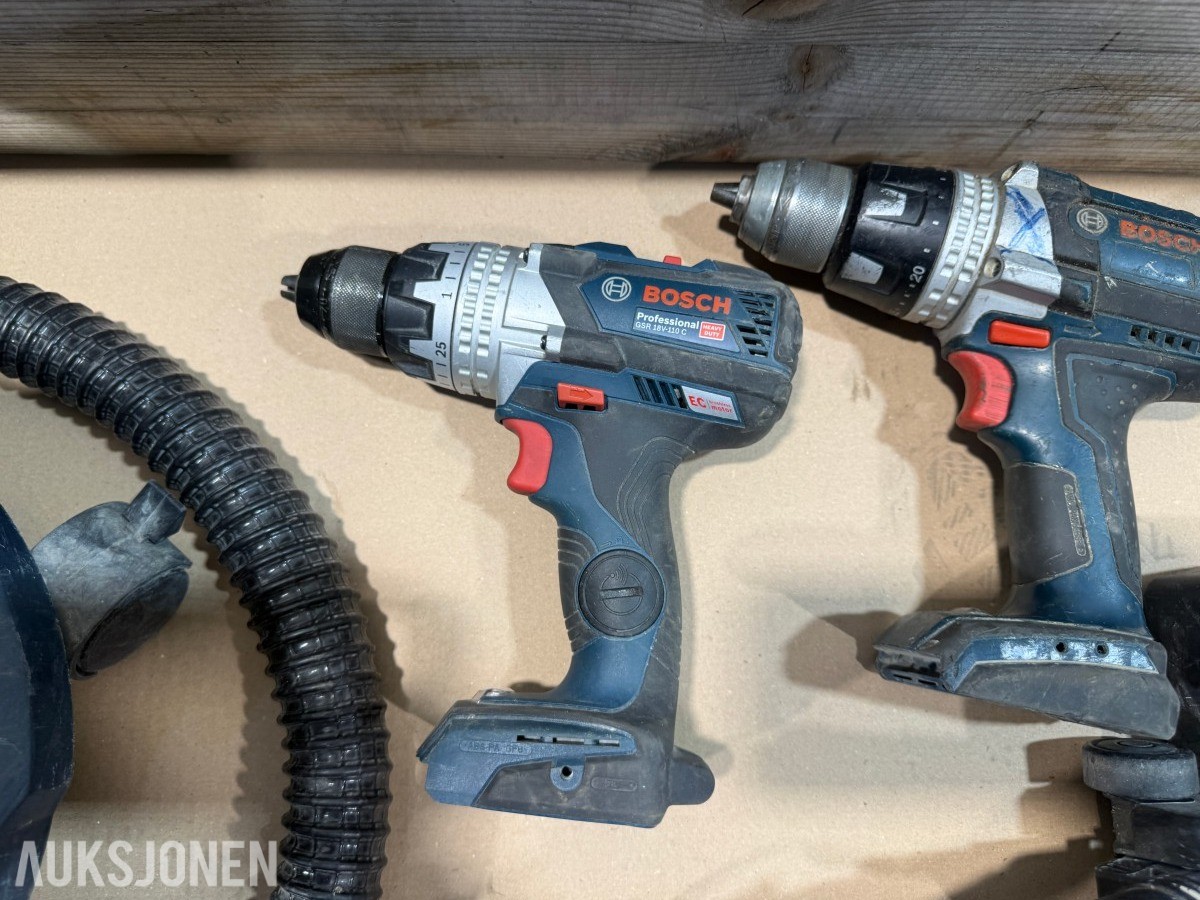 Bosch Professional 18V elektroverktøy, støvsuger, batterier og ladere