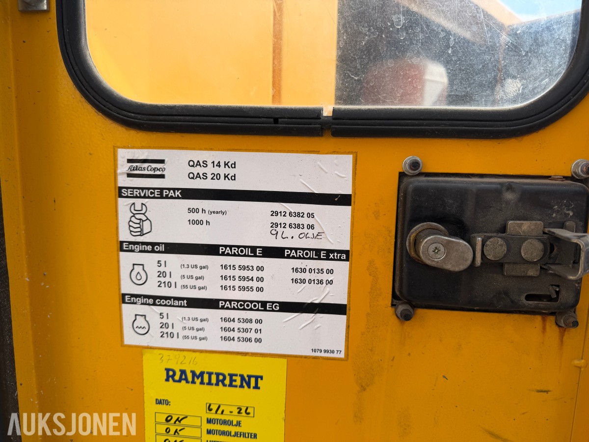 Atlas Copco QAS20 - tilhengermontert strømaggregat 20kVA - 16kW