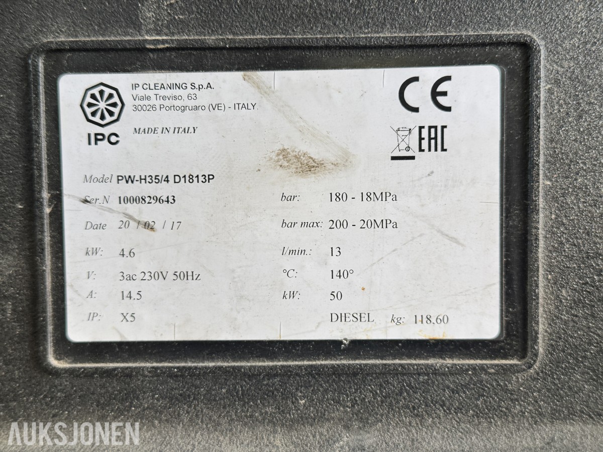 2017 IPC høytrykksspyler PW-H35/4 D1813P