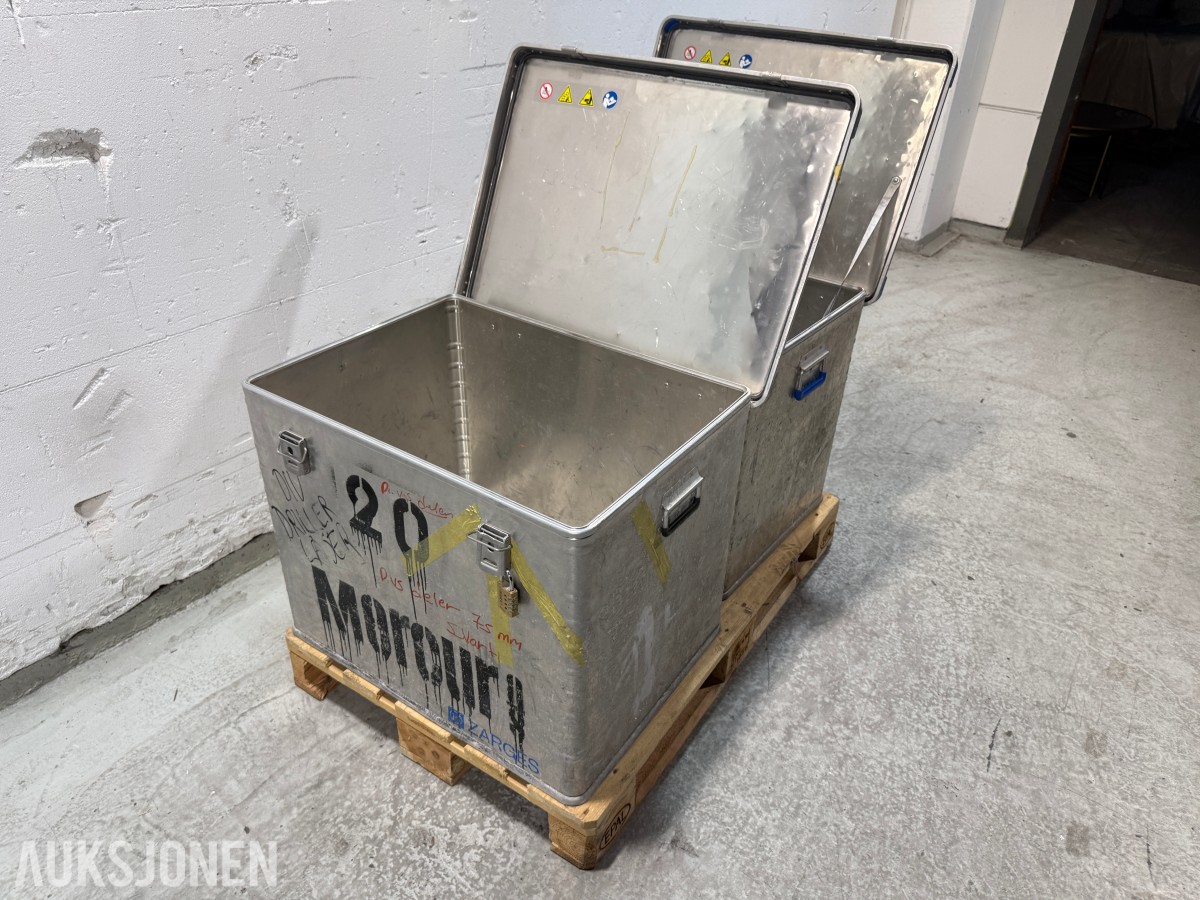 2 stk Zarges transportkasser i aluminium med lokk