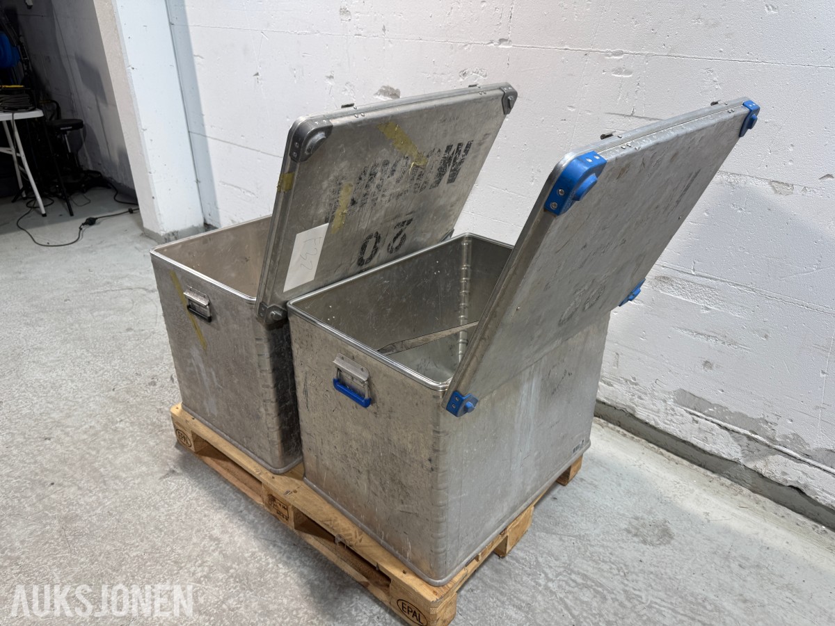 2 stk Zarges transportkasser i aluminium med lokk