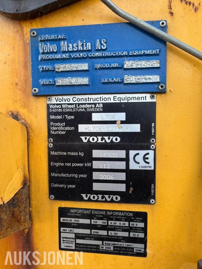2006 Volvo L70E 7886 timer, Reparasjonsobjekt