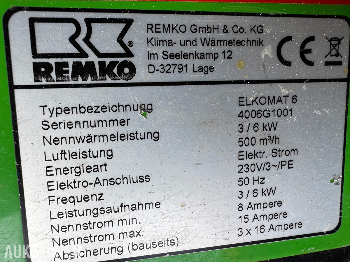 Remko varmevifte 230 volt, 3/6 kW