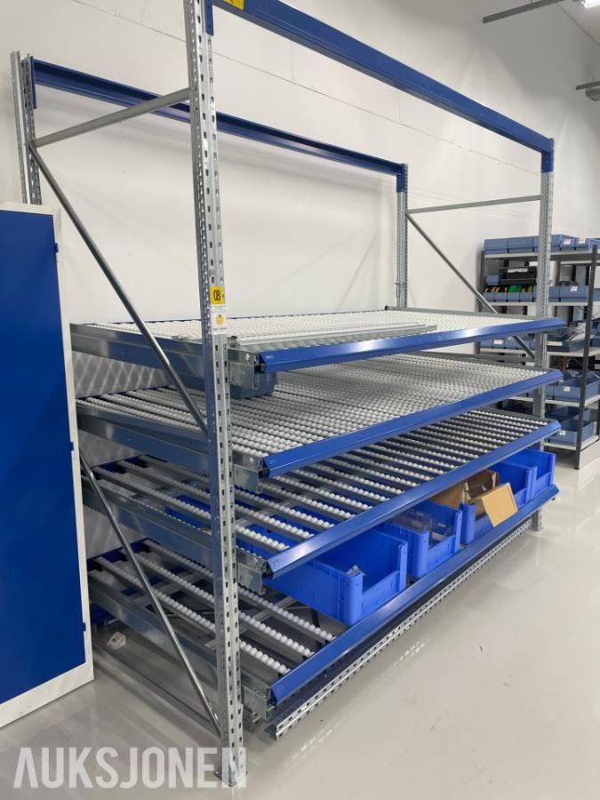 gjennomløpsreol / rullereol med plastkasser