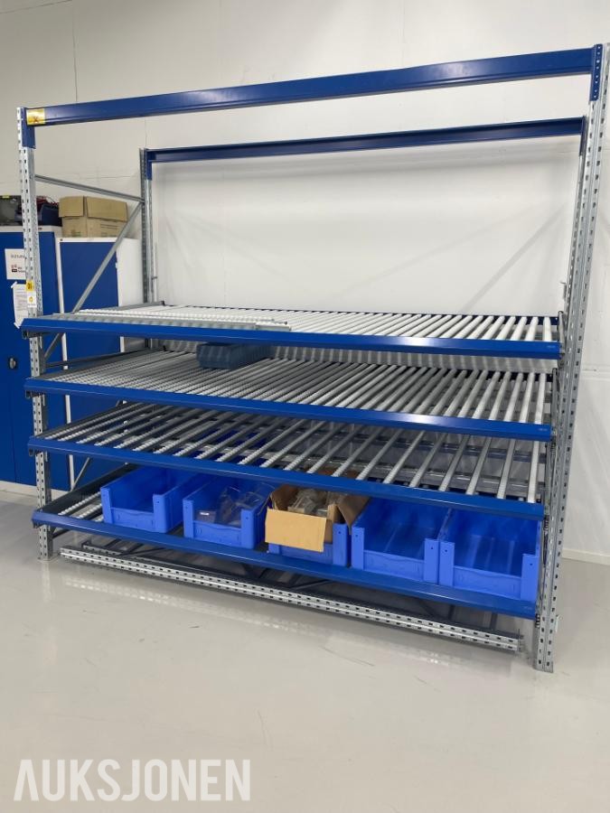 gjennomløpsreol / rullereol med plastkasser