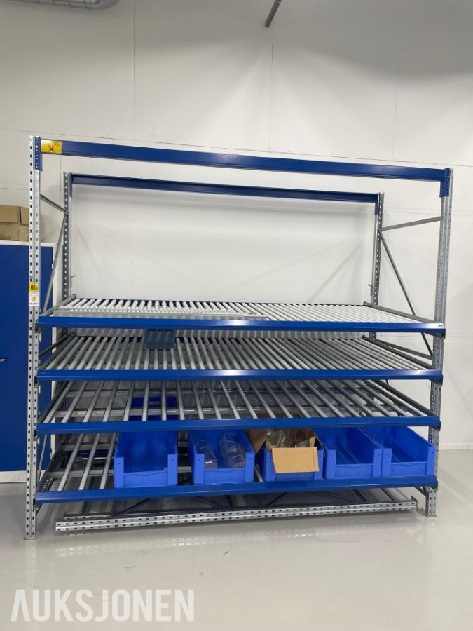 gjennomløpsreol / rullereol med plastkasser