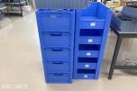 gjennomløpsreol / rullereol med plastkasser