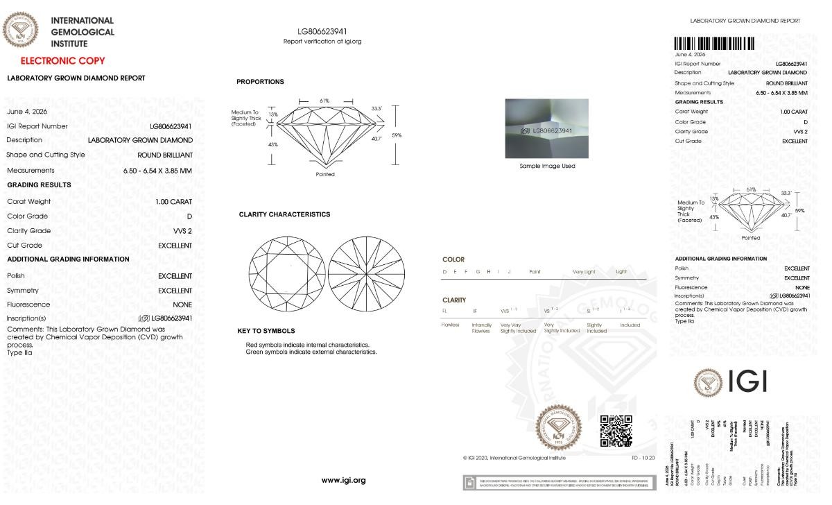 1.00 CT DIAMANT | D/VVS2 | Round |IGI-SERTIFISERT!