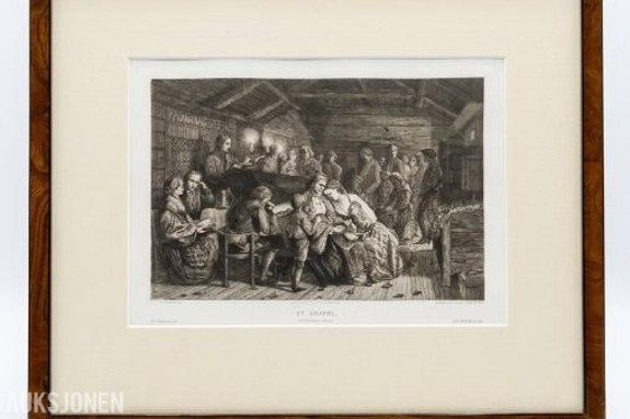 1854 Adolph Tidemand – Innrammet Dekorativ Omslag/Forside En Gravøl