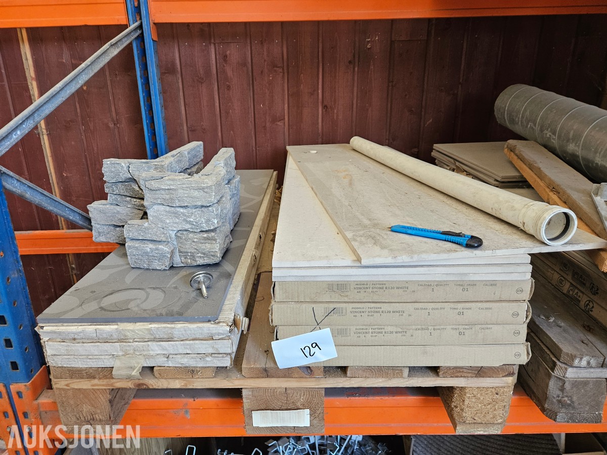 Blandet byggevareparti - natursteinpanel - fliser - ventilasjonsrør og materialer