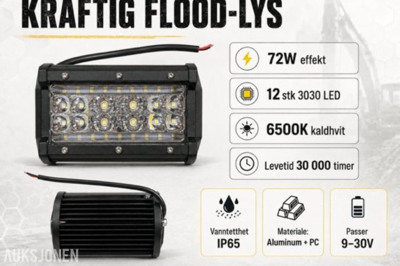 20 stykk Kraftig og kompakt 72W LED arbeidslys med 12 stk. 3030 LED-chips