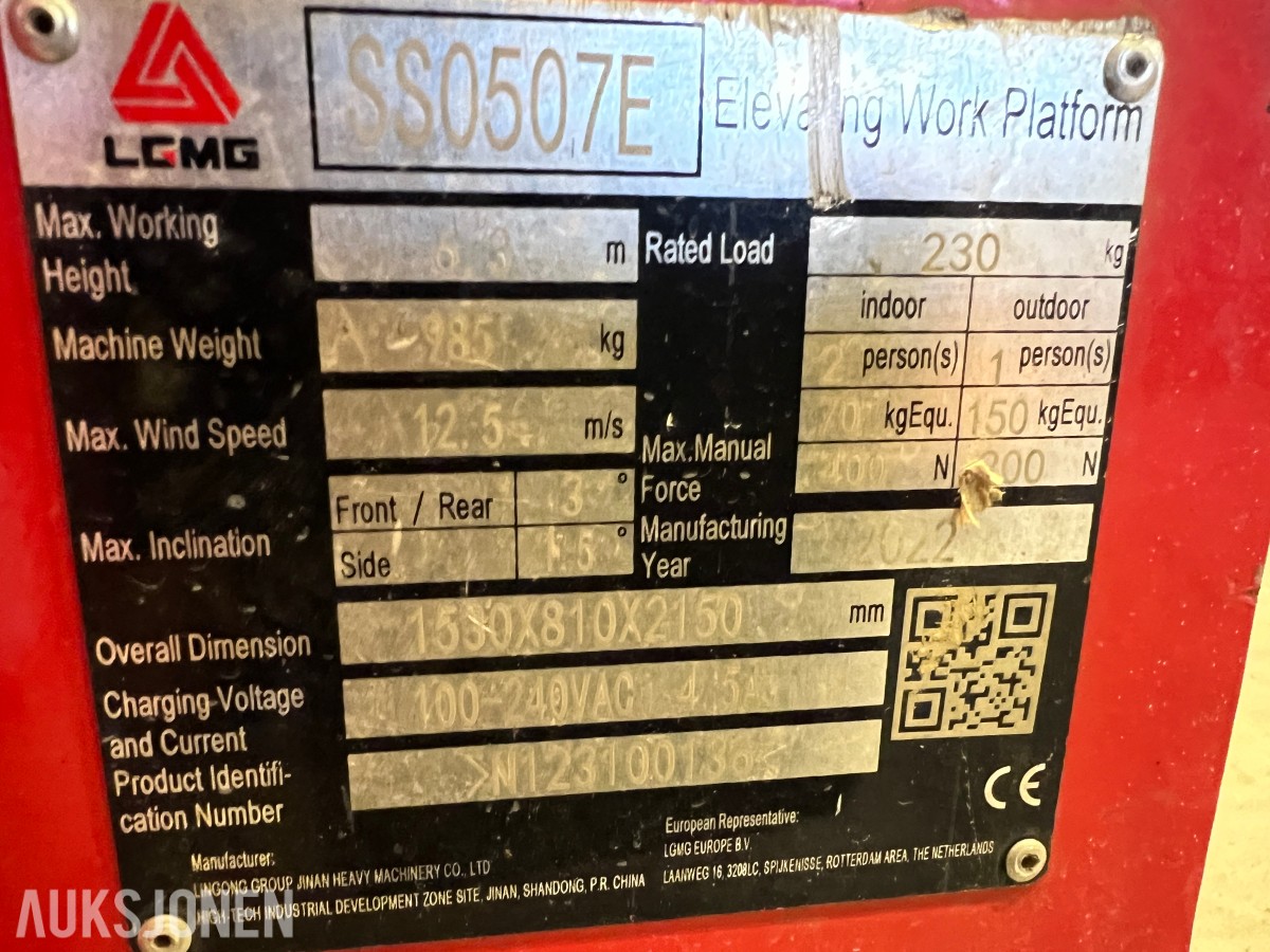 2022 LGMG SS0507E elektrisk sakselift 6,3 m