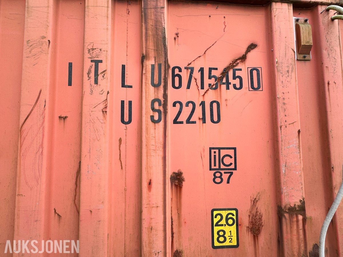 20 fots lagercontainer med innredning, belysning og gangdør