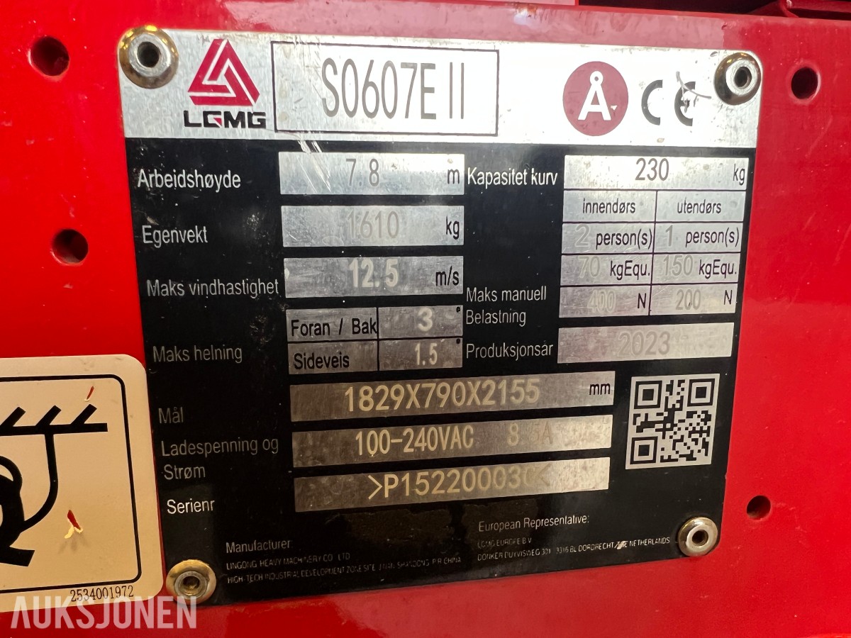 2023 LGMG S0607E II elektrisk sakselift – 7,8 m