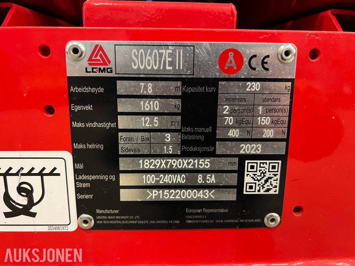 2023 LGMG S0607E II elektrisk sakselift 7,8 m