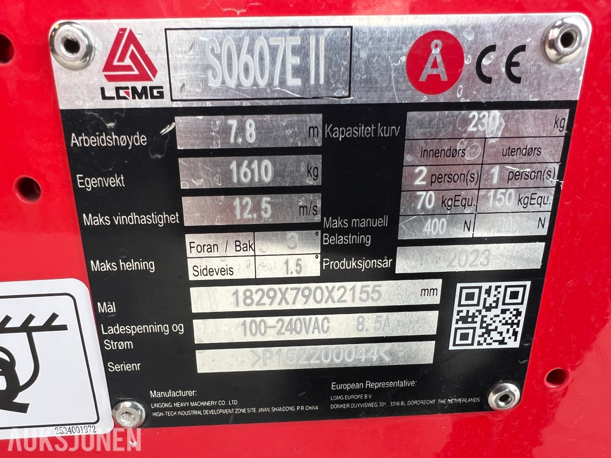 2023 LGMG S0607E II elektrisk sakselift - 7,8 m