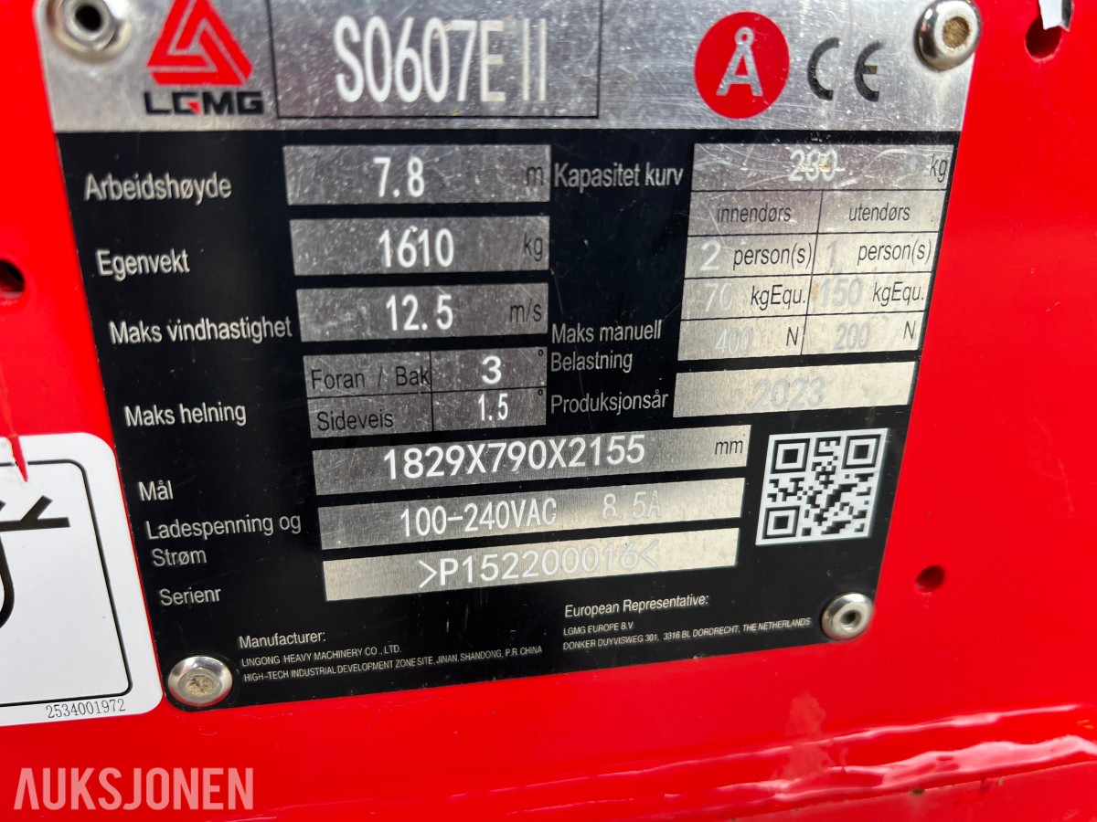 2023 LGMG S0607E II elektrisk sakselift - 7,8 m