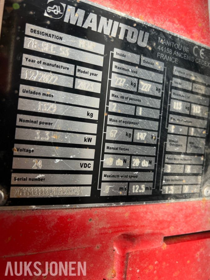 2022 Manitou 78 SEC S3 elektrisk sakselift - 7,8 m