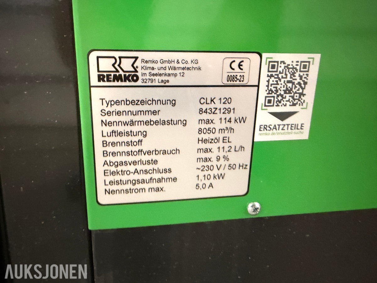 2023 REMKO CLK 120 Diesel/HVO-100 Bio byggvarmer m/utstyr