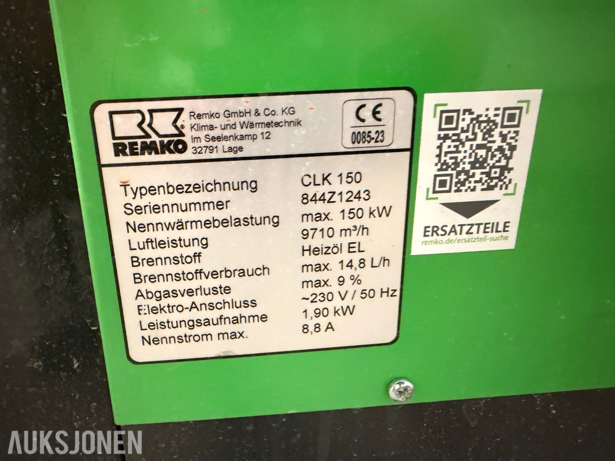 2024 REMKO CLK 150 Diesel/HVO-100 Bio varmeaggregat