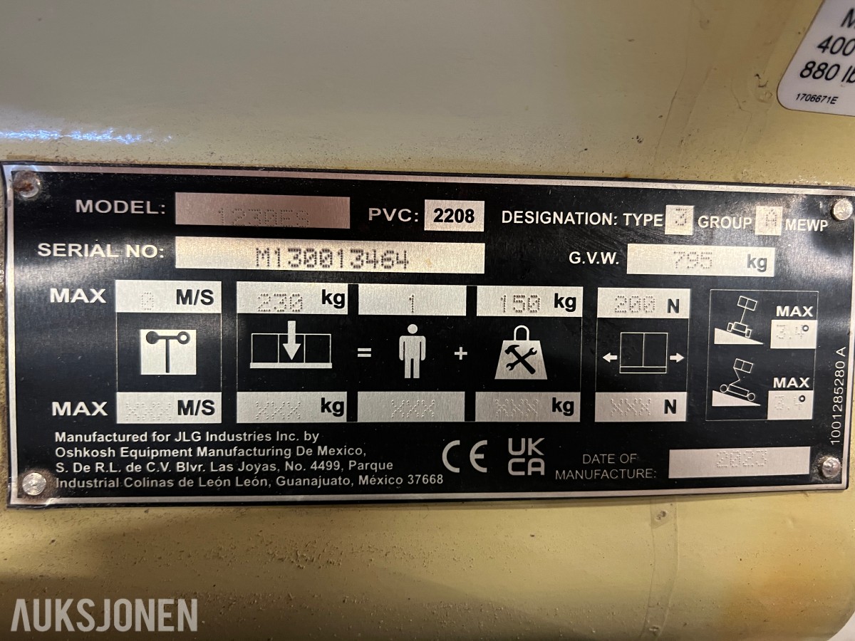 2023 JLG 1230ES elektrisk vertikalmastlift 5,66 m arbeidshøyde