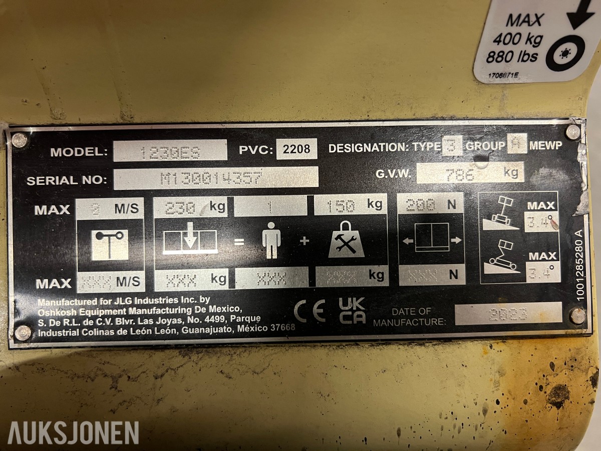2023 JLG 1230ES elektrisk vertikalmastlift 5,66 m arbeidshøyde